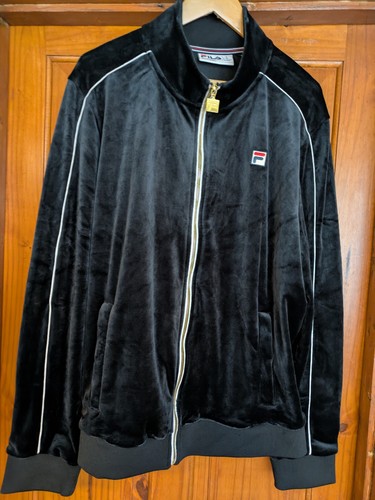 Mens black velour fila track - black,